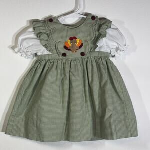 Petit Ami Green White Gingham Turkey Dress Baby Girls Size 12M